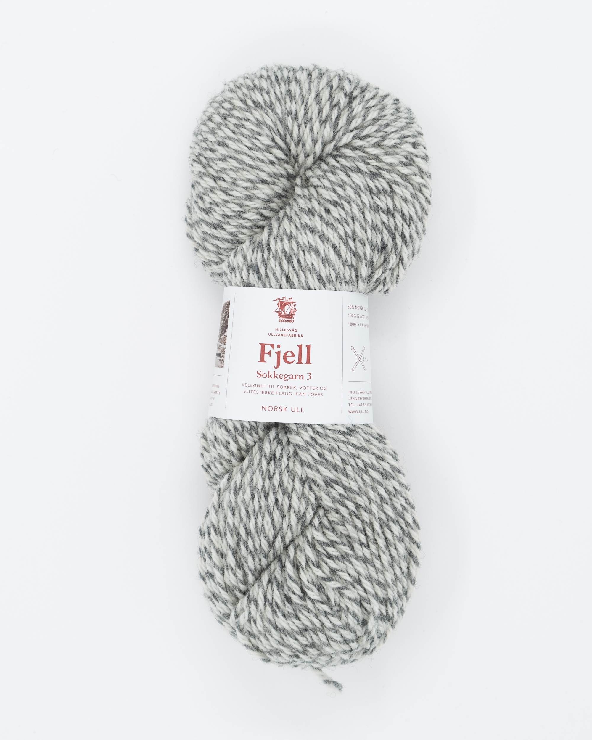 Fjell sokkegarn 3, hvit/grå molinert