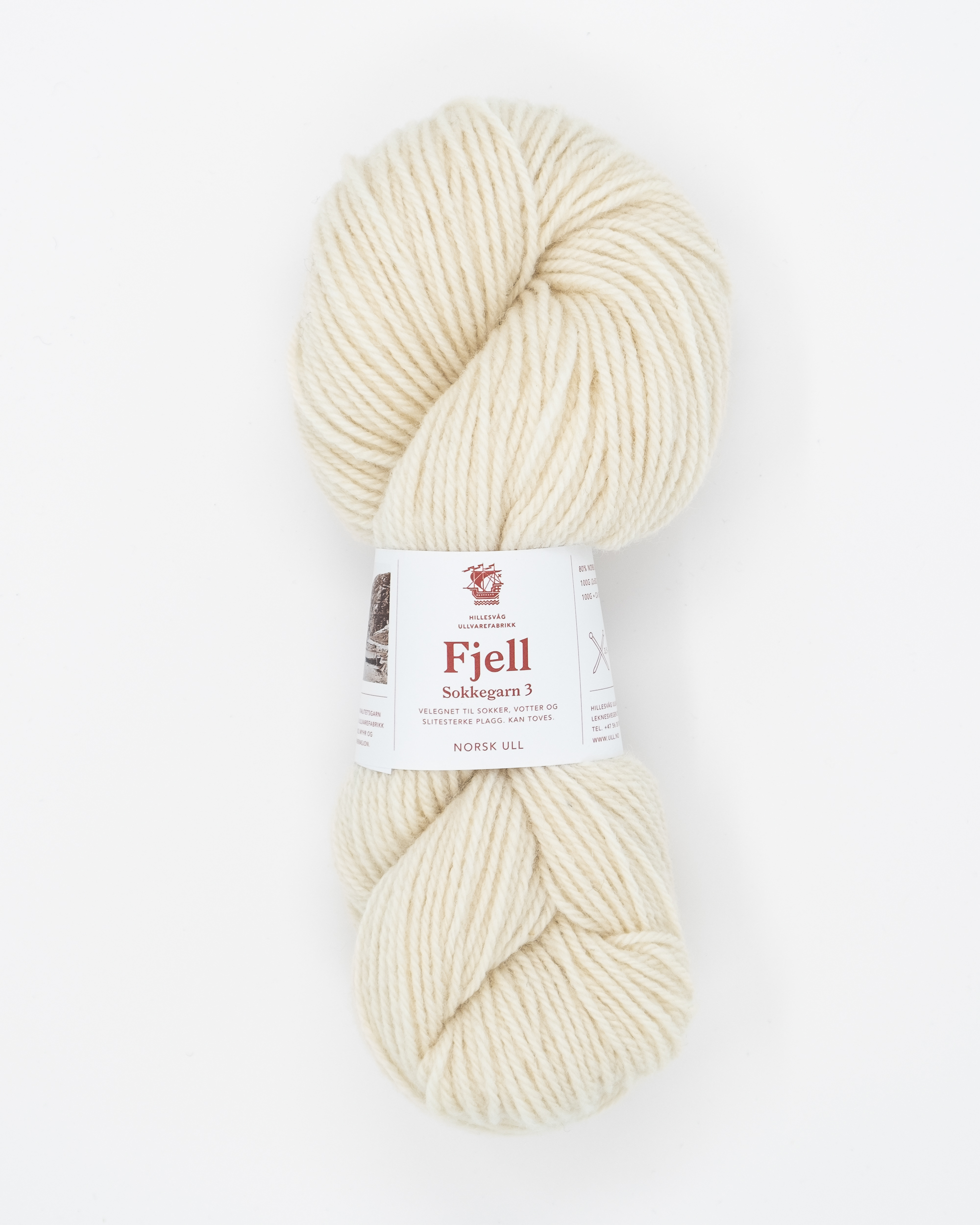 Fjell sokkegarn 3, ubleket hvit