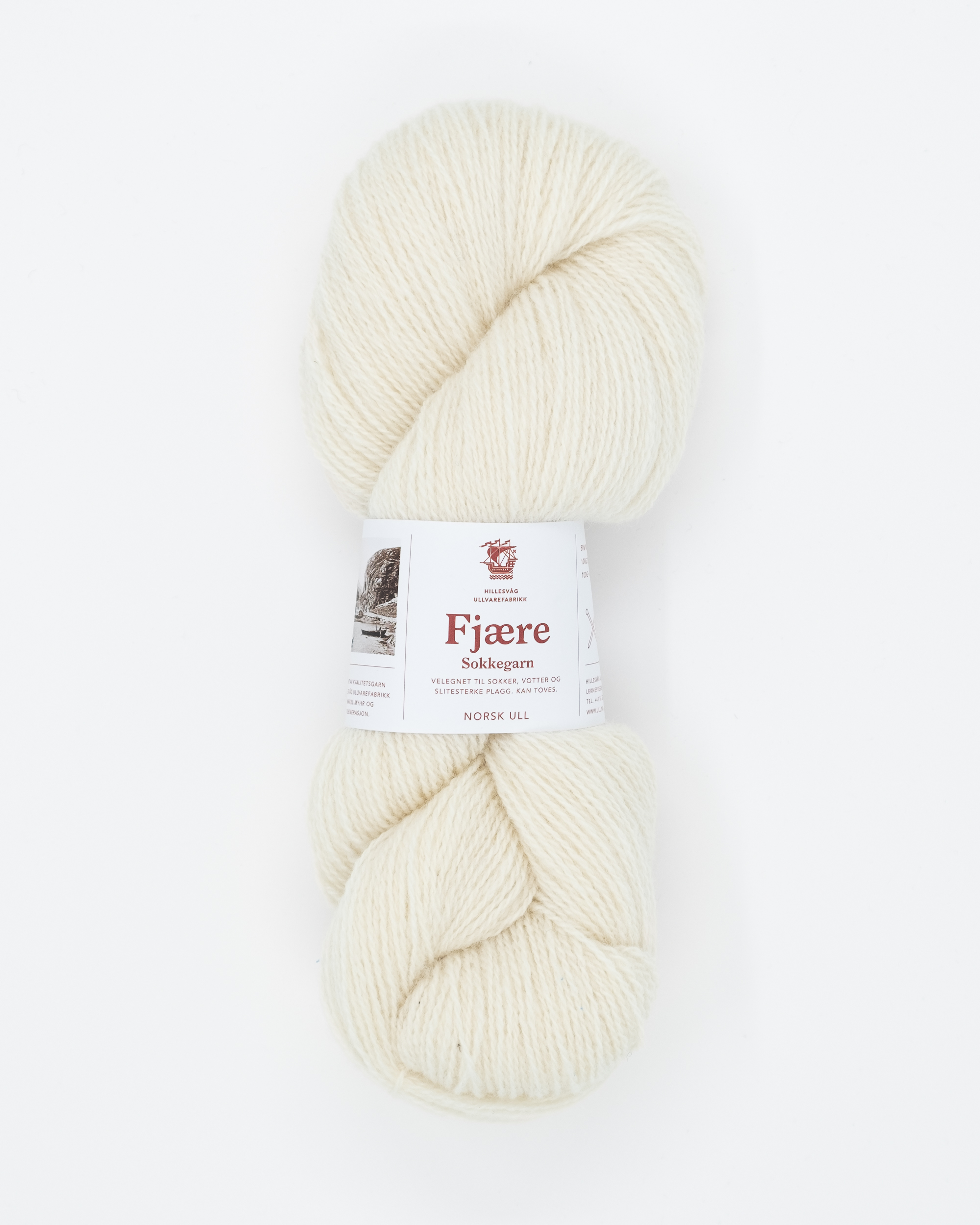 Fjære sokkegarn, ubleket hvit